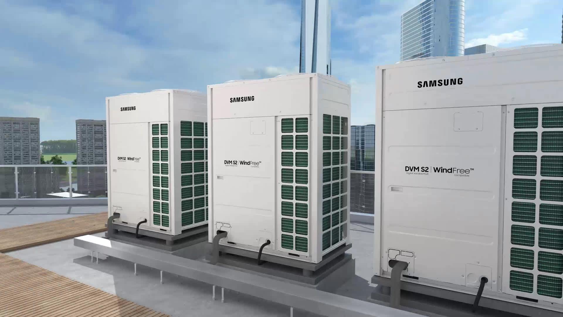 Vonkajšie jednotky Samsung DVM S2 WindFree na streche budovy