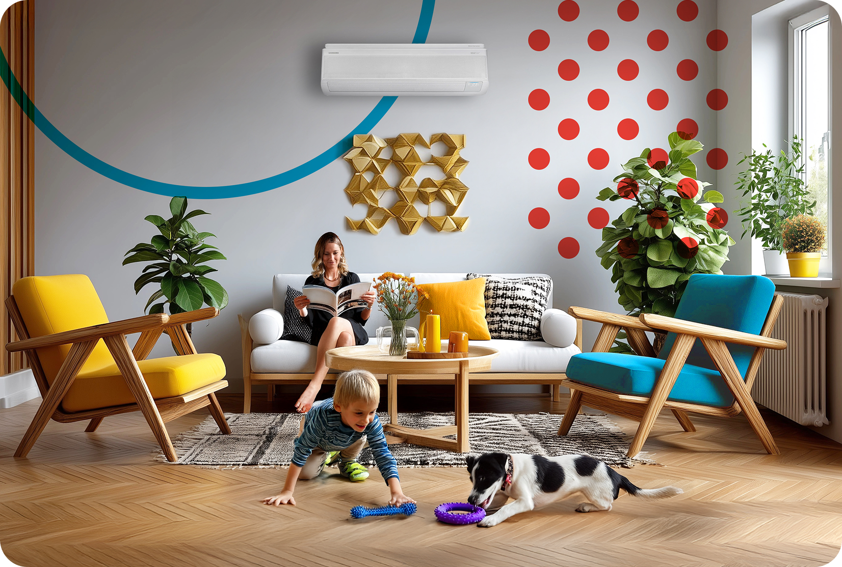 Nástenná klimatizácia Samsung WindFree™ namontovaná v obývačke rodinného domu